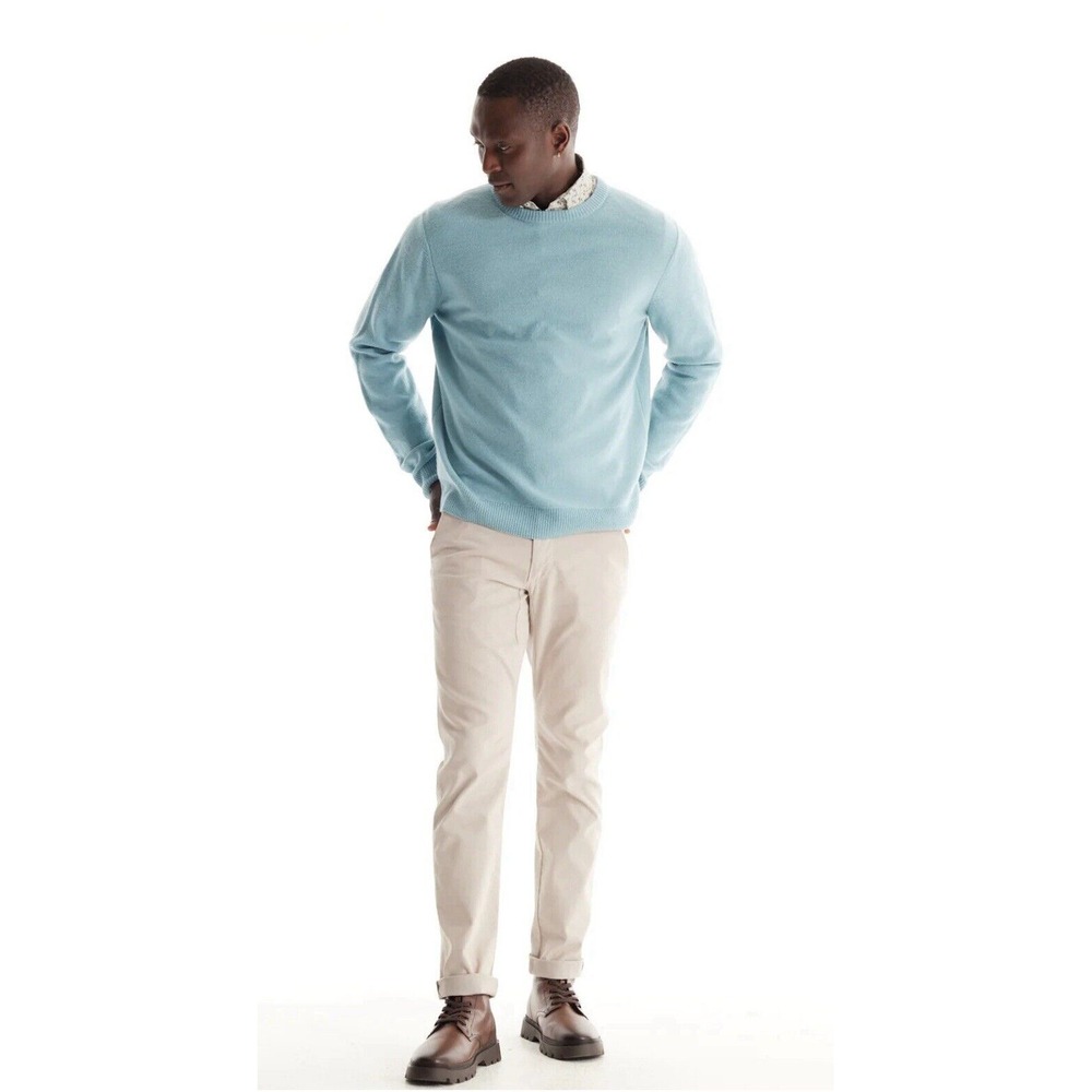 SOFT CLOTH Men's Crewneck Sweater in Merino Jersey Size XL‎ Blue Long Sleeve NWT